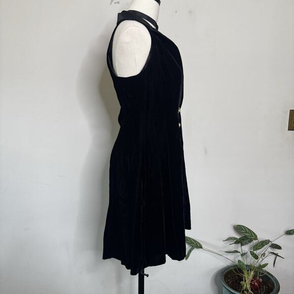 Vintage 90s Black Velvet Tuxedo Vest Dress Embellished Buttons Indie Goth Prom 6 - Picture 2 of 5